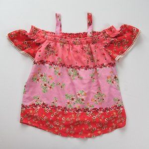 Cold Shoulder Floral Peasant Print Top Blouse